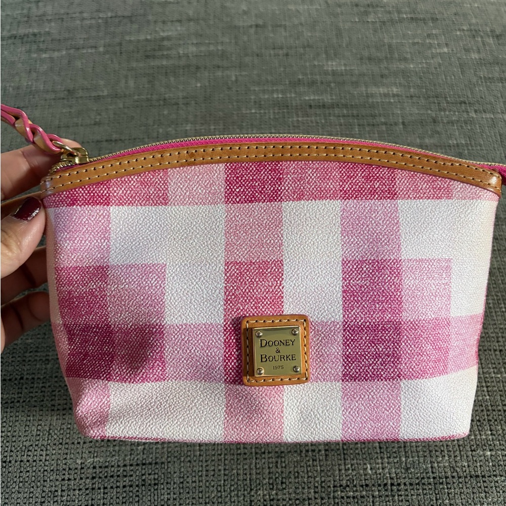 Dooney & Bourke Quadretto Check Cosmetic Pink Zip Case